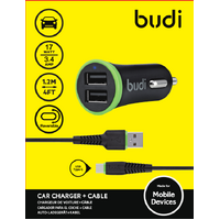 Budi 1.2m 2 USB car charger Type-C cable 061